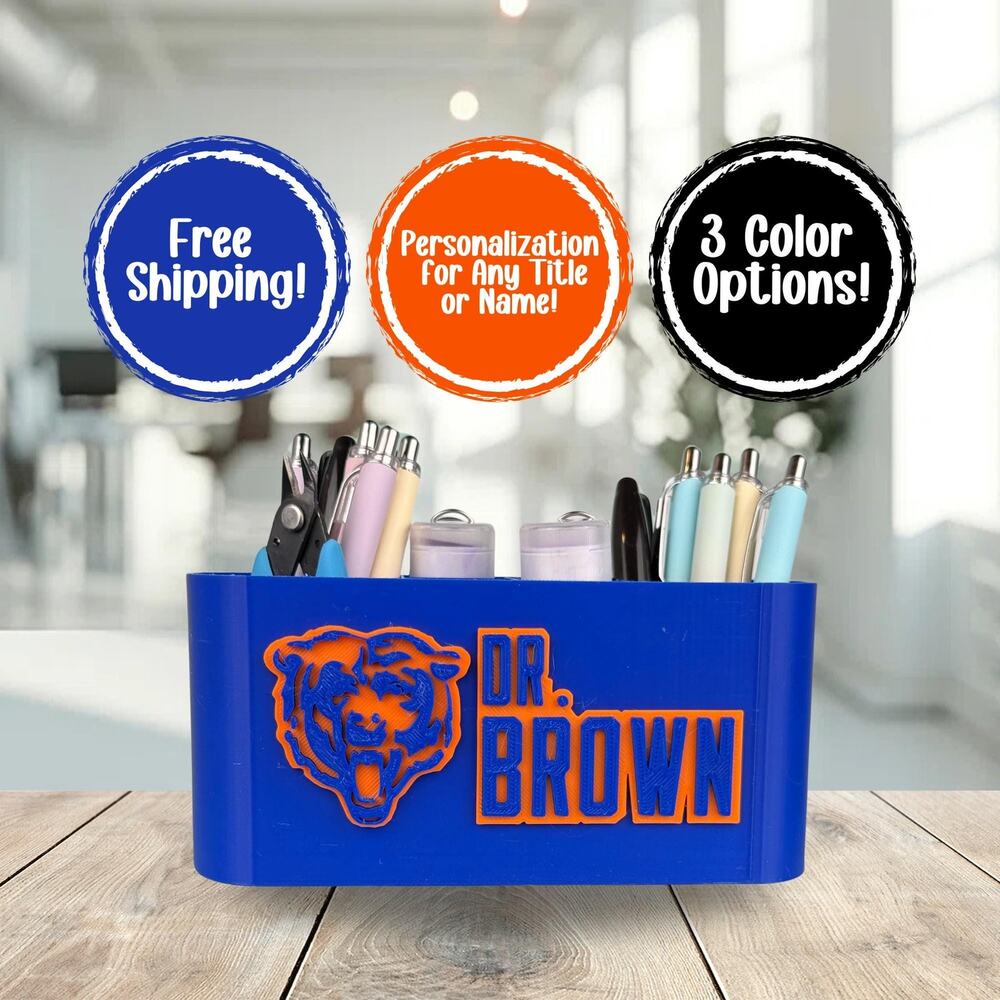 Personalized Chicago Bears Desk Organizer, Bears Gift, Chicago Bears Office Gift